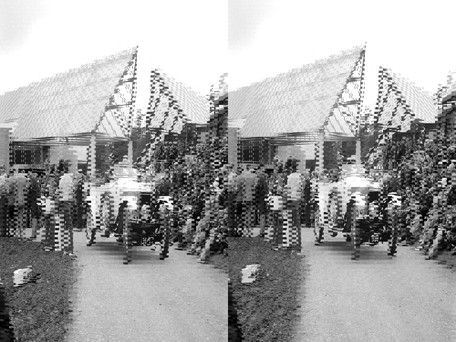 Opening of the National Motor Museum cavalcade with Prince Henry Vauxhall in centre and crowds